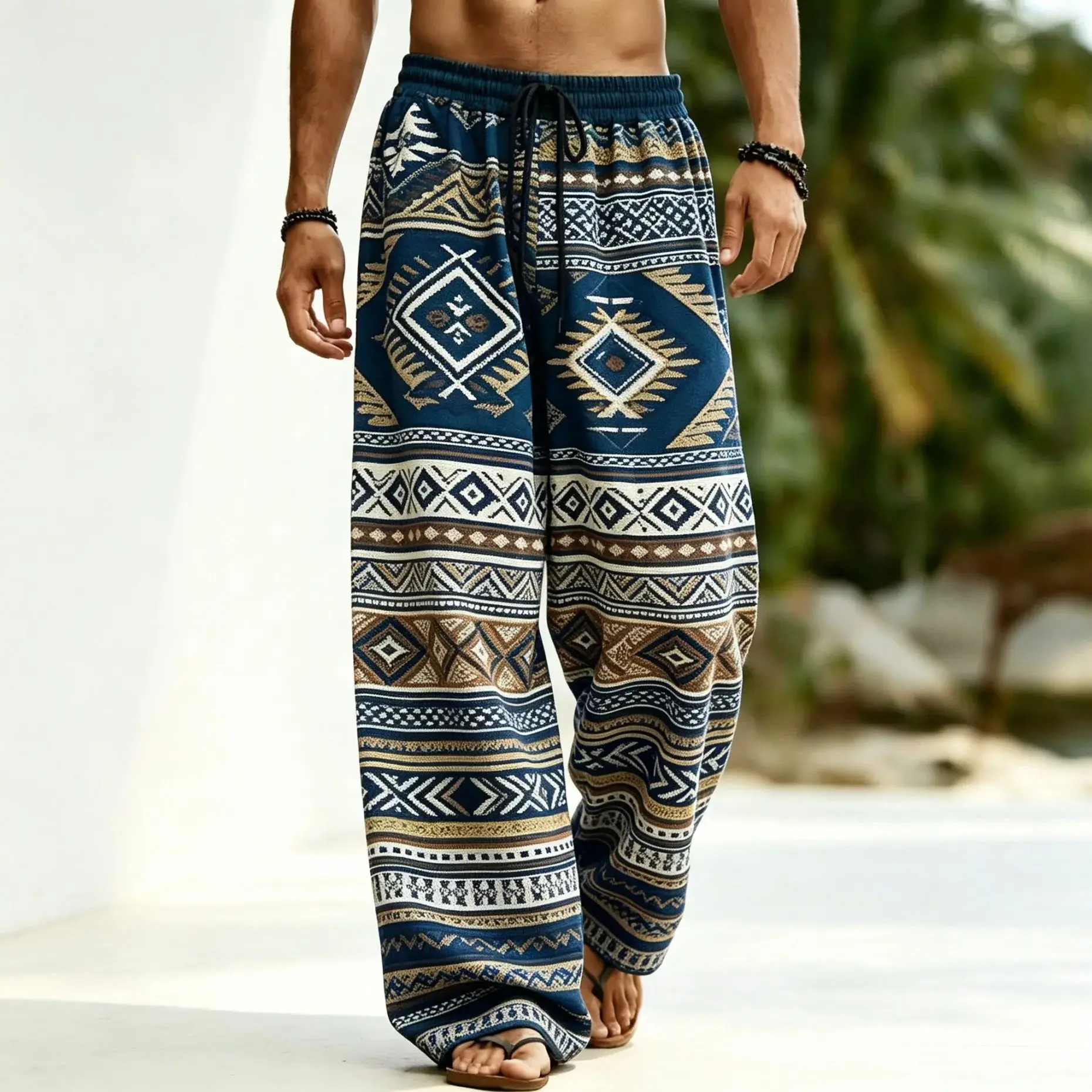 

2026 Men's Trousers Summer Beach Pants Drawstring Elastic Waist 3D Print Stripe Graphic Prints Geometry Comfort Casual Pants