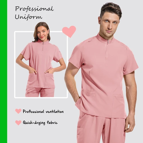 Imagen 2 del producto Ropa de trabajo hospitalaria, uniformes médicos con cuello en V, ropa de trabajo para médico y enfermera, conjunto exfoliante para cirugía, ropa de trabajo para farmacia Dental, traje de manga corta