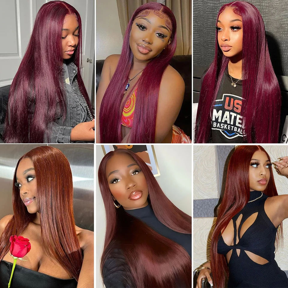 99J ตรงปิดสีน้ําตาลแดงตรงผมมนุษย์ 4x4 ปิด Burgundy Bundles Human Hair