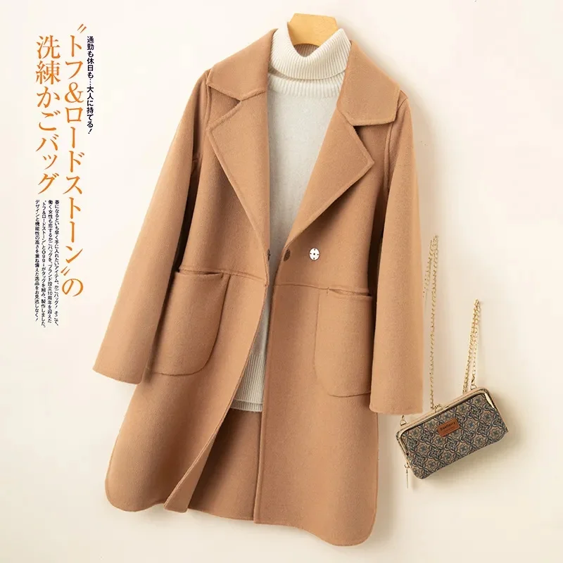 

Solid Color Wool Blends Jacket women spring autumn Korean self cultivation Fashion Women Woolen Coat Ladies Clothes Overcoat