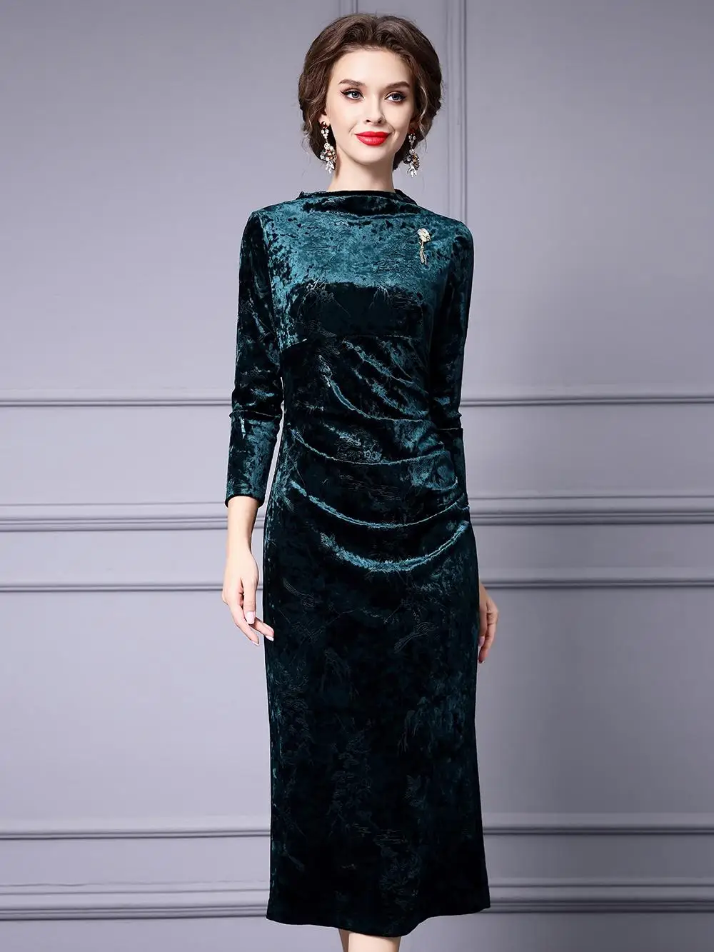 

Женское платье-футляр Ocn Long Velvet Wrap Dr больших размеров с высокой талией, облегающее, весеннее, новинка от Kevin&Zhen