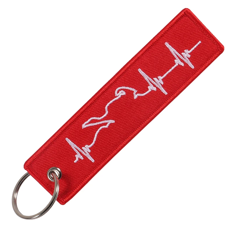 

Wholesale Keychains Red and White Double Sided Embroidery EKG Key Accessories Backpack Charms