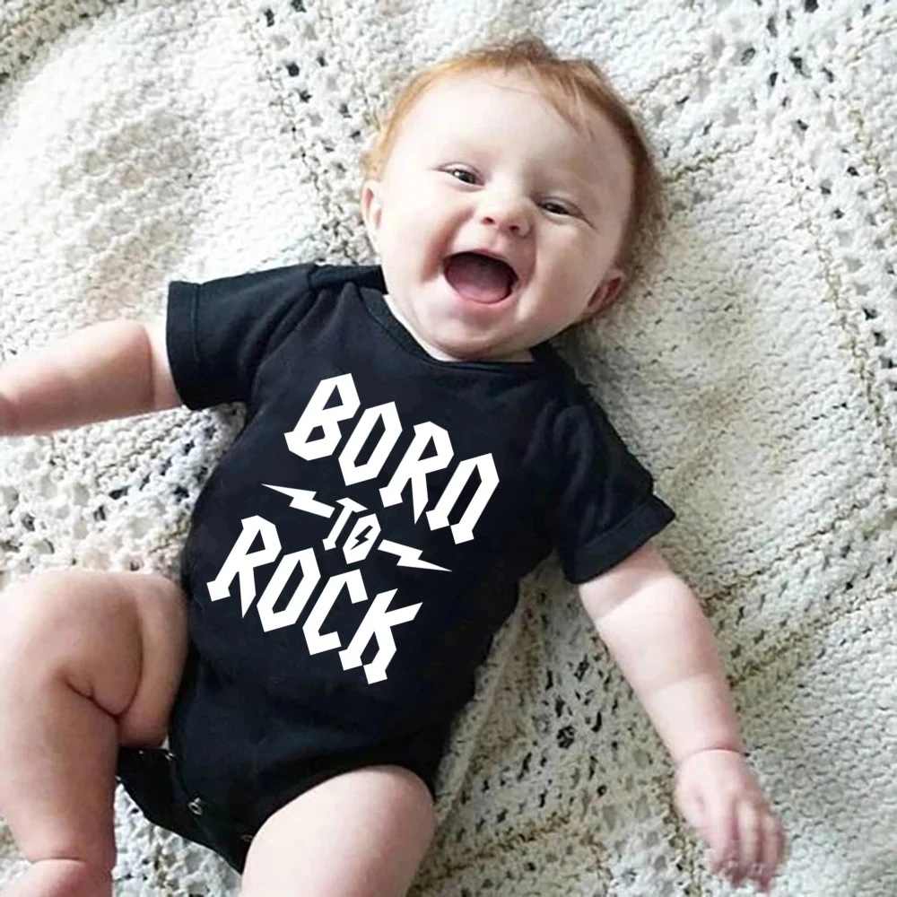 

Born To Rock Newborn Baby Short Sleeve Cotton Baby Bodysuit Cute Baby Boy Clothes Jumpsuit Infant Outfit Baby Body Rock Onesie