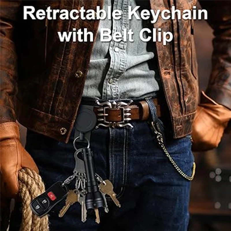 ABFN-Heavy Duty Retractable Keychain With Belt Clip, 360° Retractable Keychain Heavy Duty With Wire Rope And Key Ring 2Pack