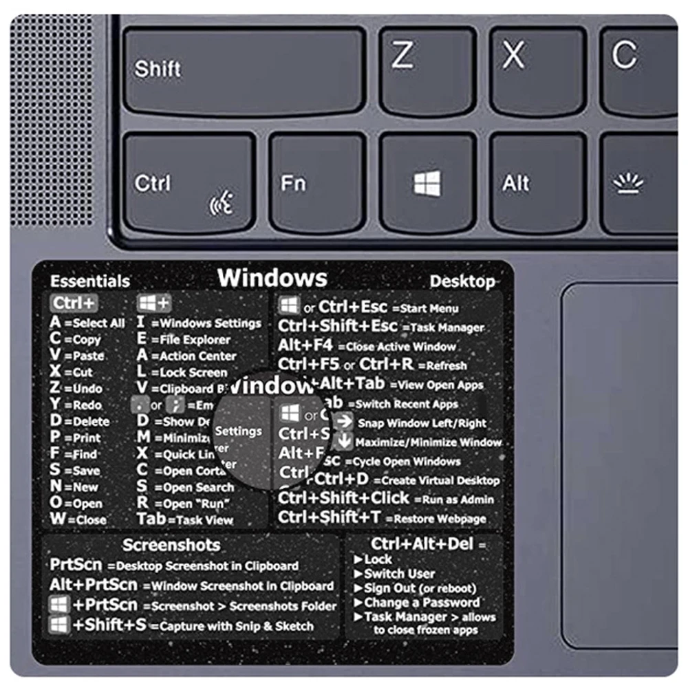 PC Reference Keyboard Shortcut Vinyl Sticker, Laminated, no-Residue Adhesive, for Any PC Laptop or Desktop  MAC OS Windows