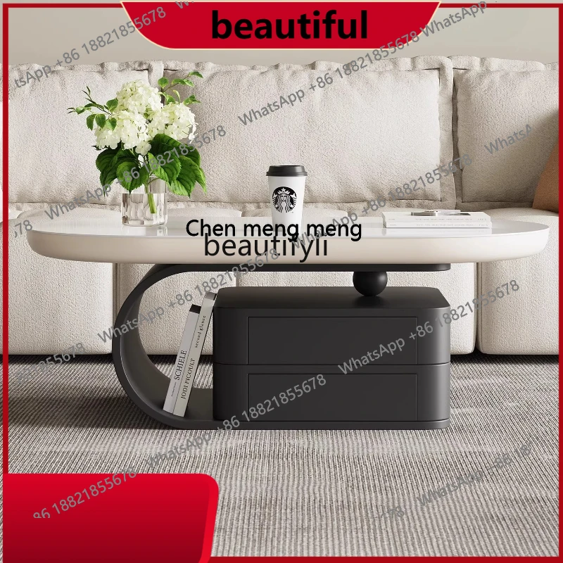 

Rock slab coffee table, French cream style living room designer light luxury minimalist small apartment coffee table H