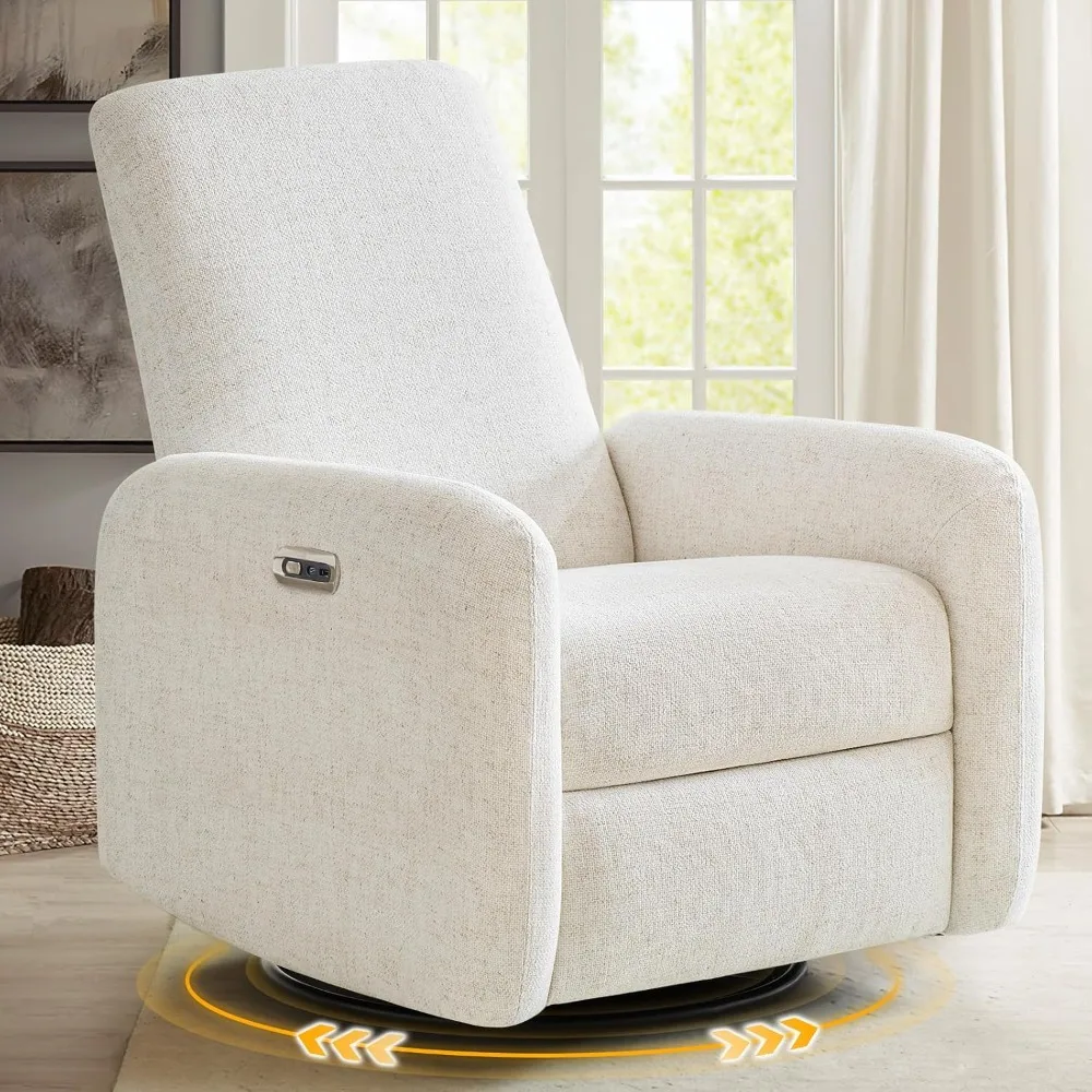 Power Recliner Chair, Swivel Rocker Recliner W/USB & Type-C Charging Ports, Chenille Upholstered Swivel Rocker Glider Recliner