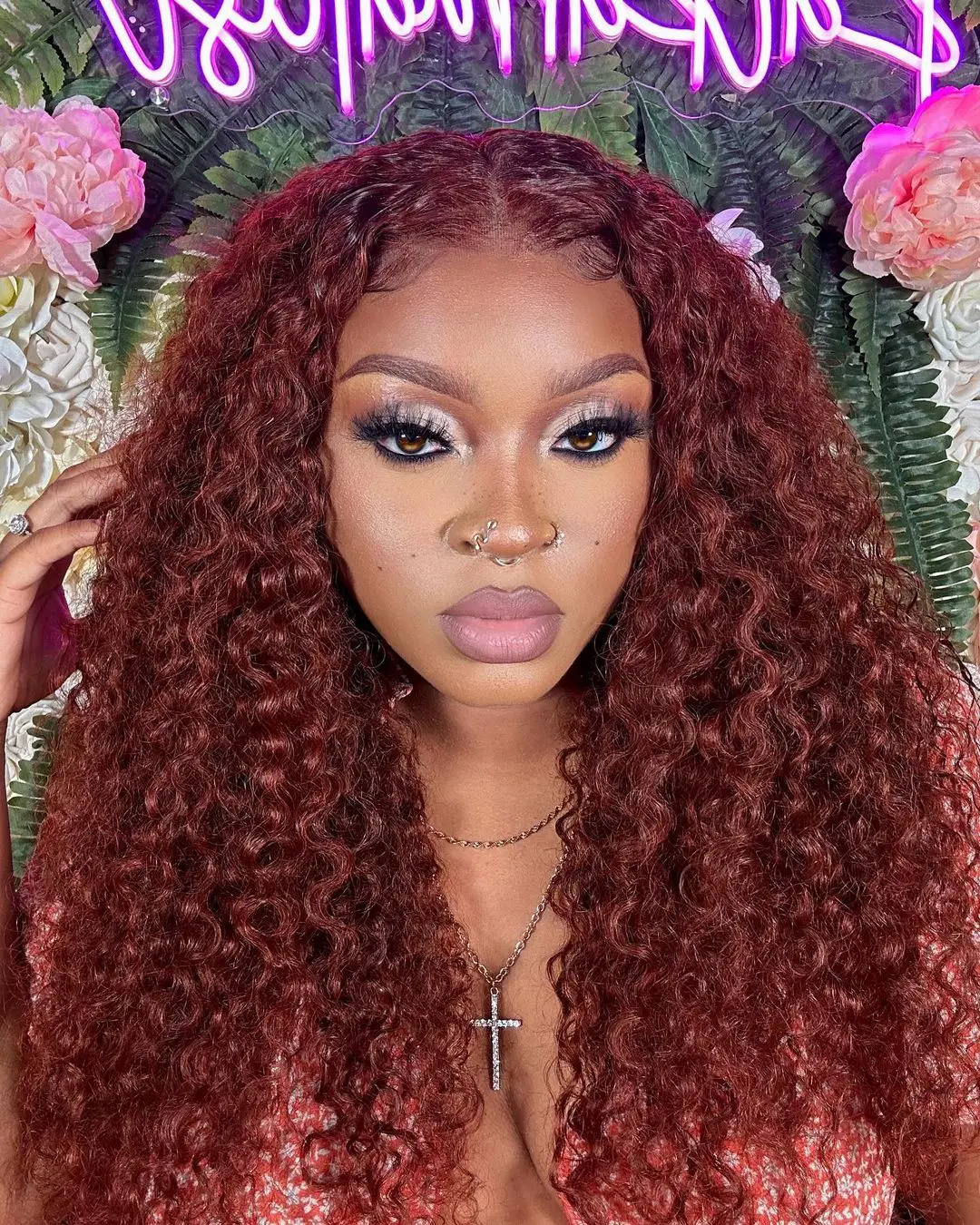 

Reddish Brown Deep Curly Lace Front Wig 4x4 Closure Frontal Human Hair Wigs Deep Wave Lace Wigs Pre Plucked Bleached Knots