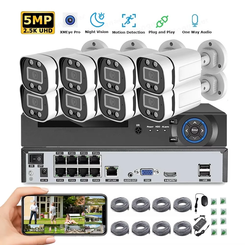 

5MP Dual Light Night Vision 8 Channel Home POE IP NVR Security Camera System Set Kit Wireless Surveillance System
