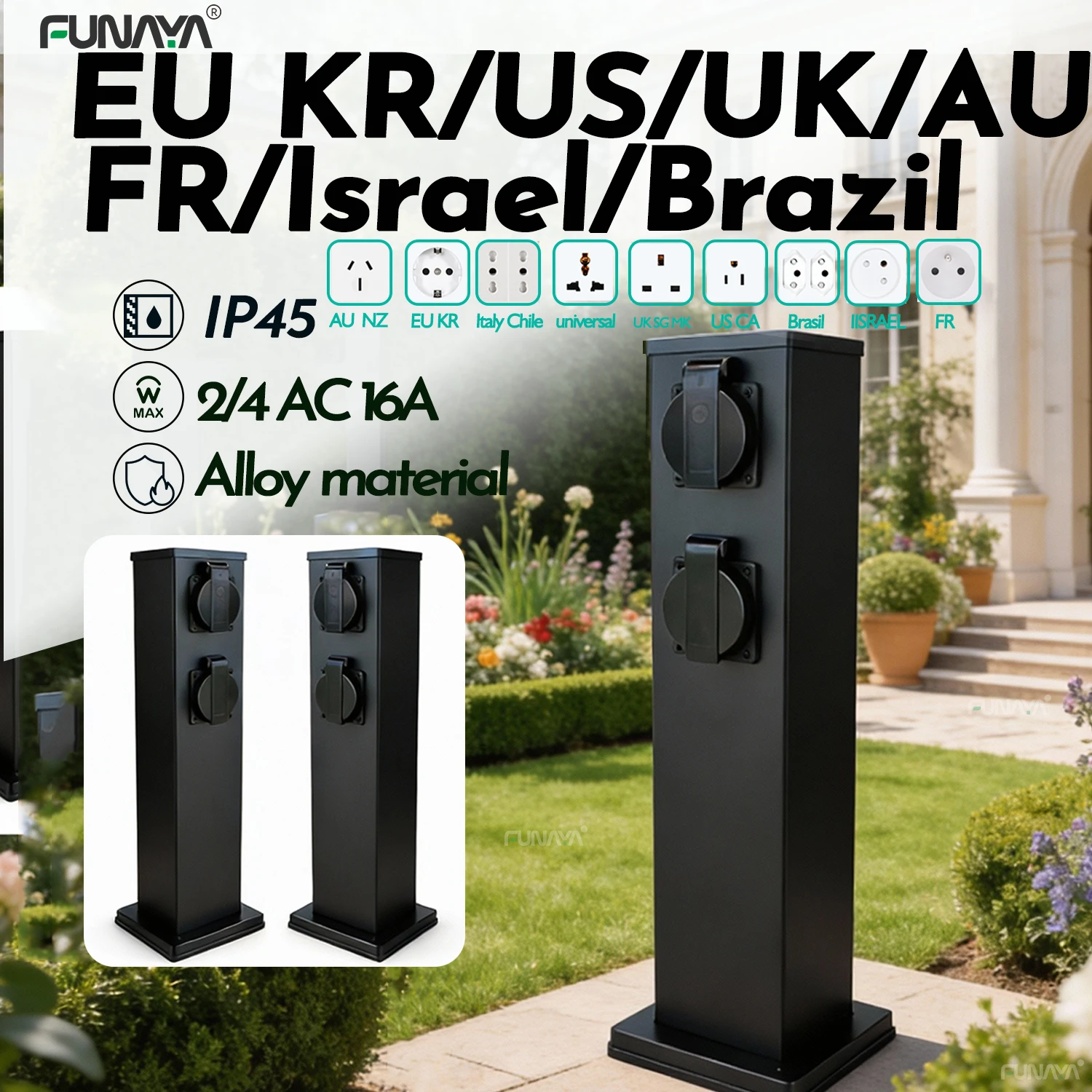 FUNAYA Outdoor Waterproof Socket EU/UK/US/AU/FR/Israel/universal Brazil Garden Power AC Outlet for Secure Externally Electrical