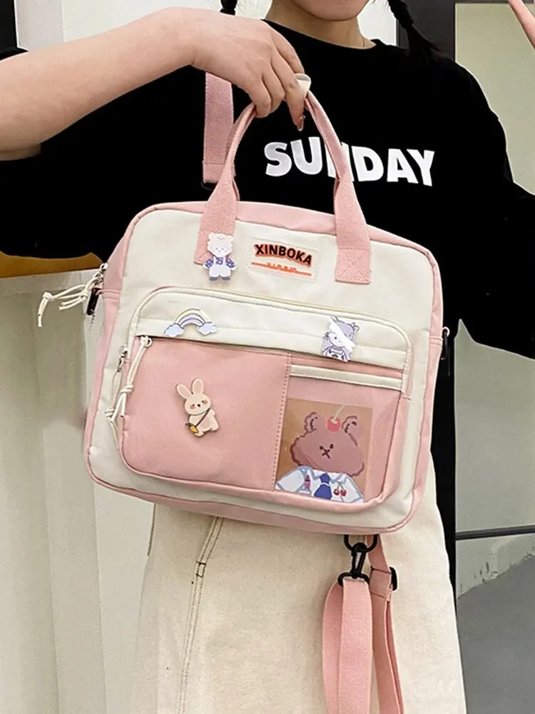 Piękny niedźwiedź torba Crossbody o dużej pojemności styl japoński na co dzień z nylonowym torba na ramię Crossbody dla kobiet