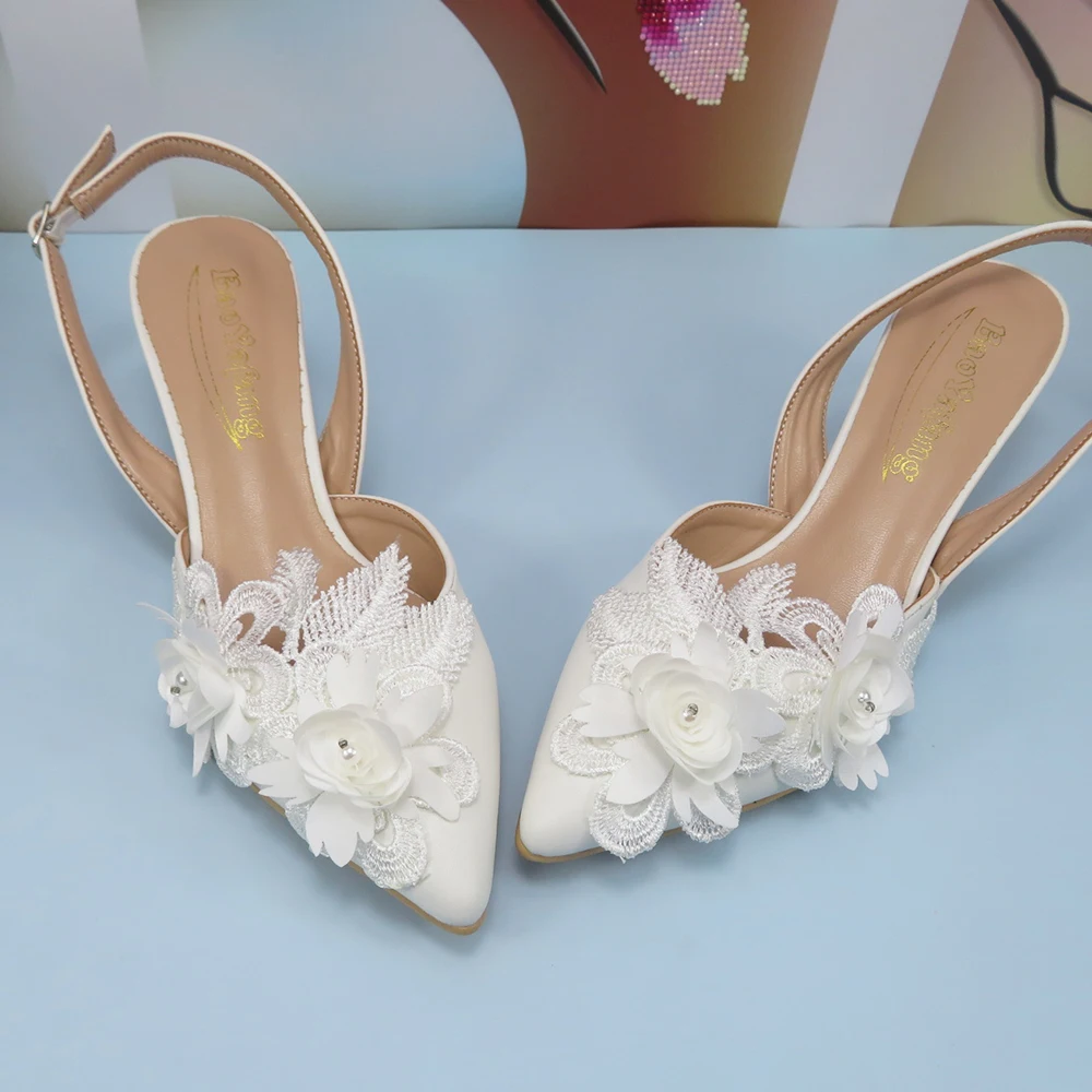 White High Heel Round Toe Flower Wedding shoes Bride Ladies high platform shoes woman Fashion Platform Party Dress shoes Women