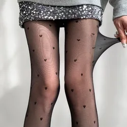 Silk Pantyhose Women's Sweet Heart Patterned Stockings Sexy Black Heart Skinny Tight Leggings Y2K Girs Spring Ultra Thin Tights