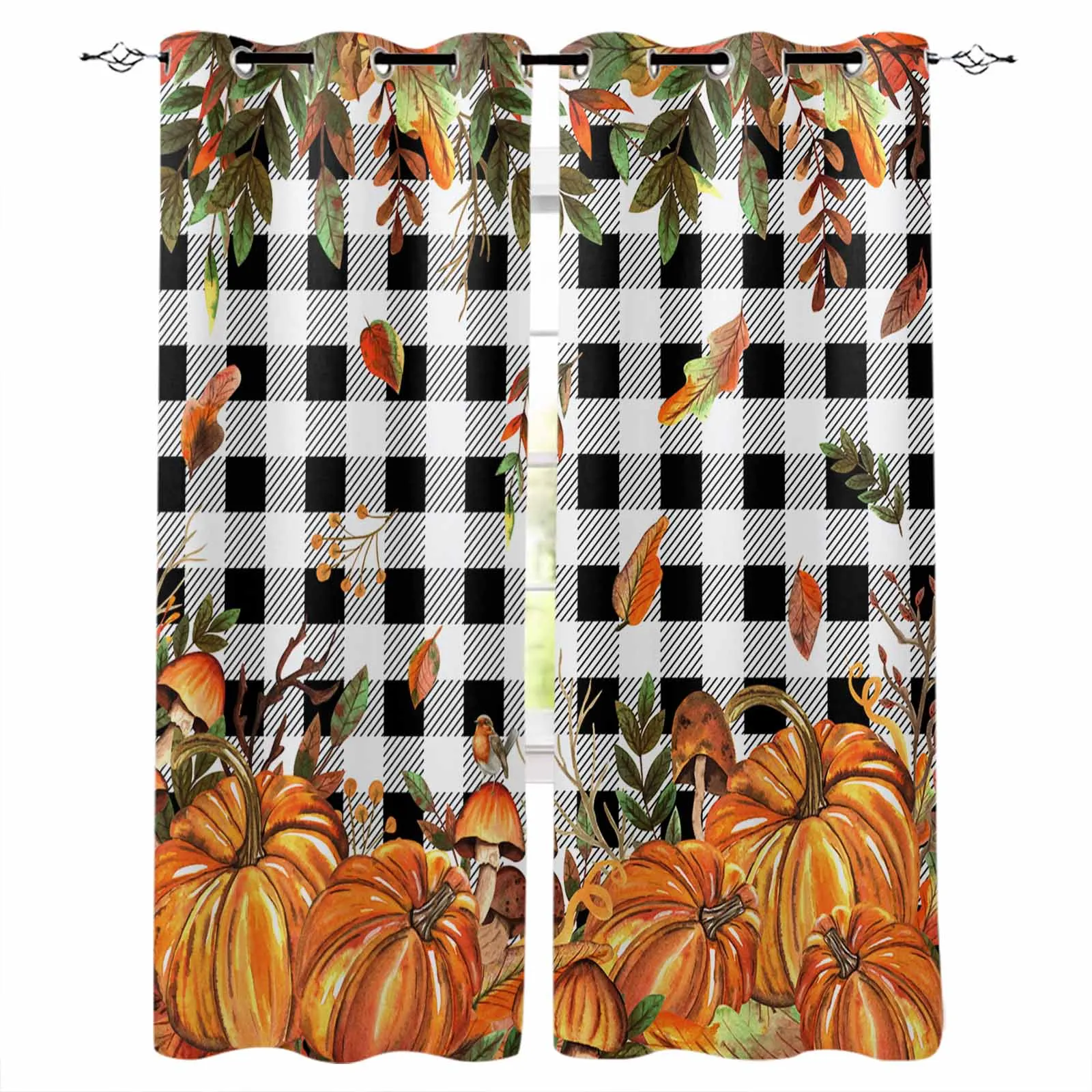 Autumn Thanksgiving Pumpkin Curtains For Living Room Kids Bedroom Window Curtain Balcony Hall Drape Long Cortinas