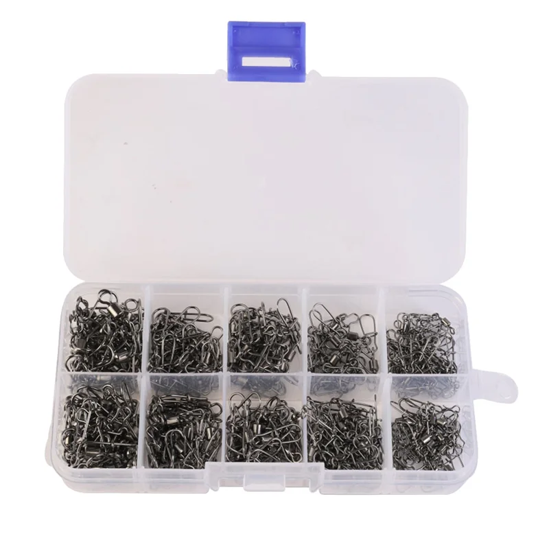 210Pcs Fishing Connector Swivels Interlock Pin Snap 2 4 5 6 8 Rolling Swivel Beads for Fishhook Lure Fishing