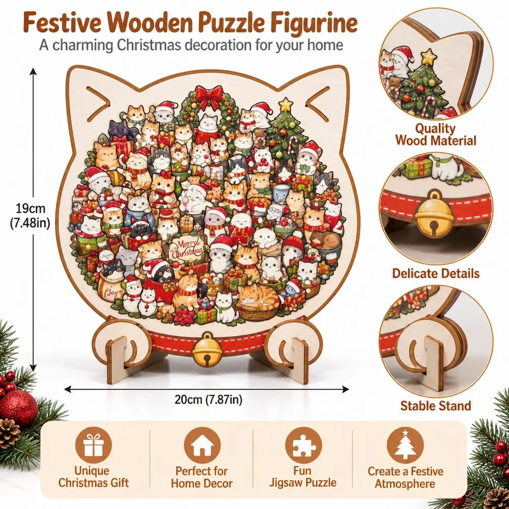 Wooden Christmas Dog Puzzle Irregular Shape Three Dimensional Puzzle Ornament Santa Pattern Freestanding Decorative Figurine