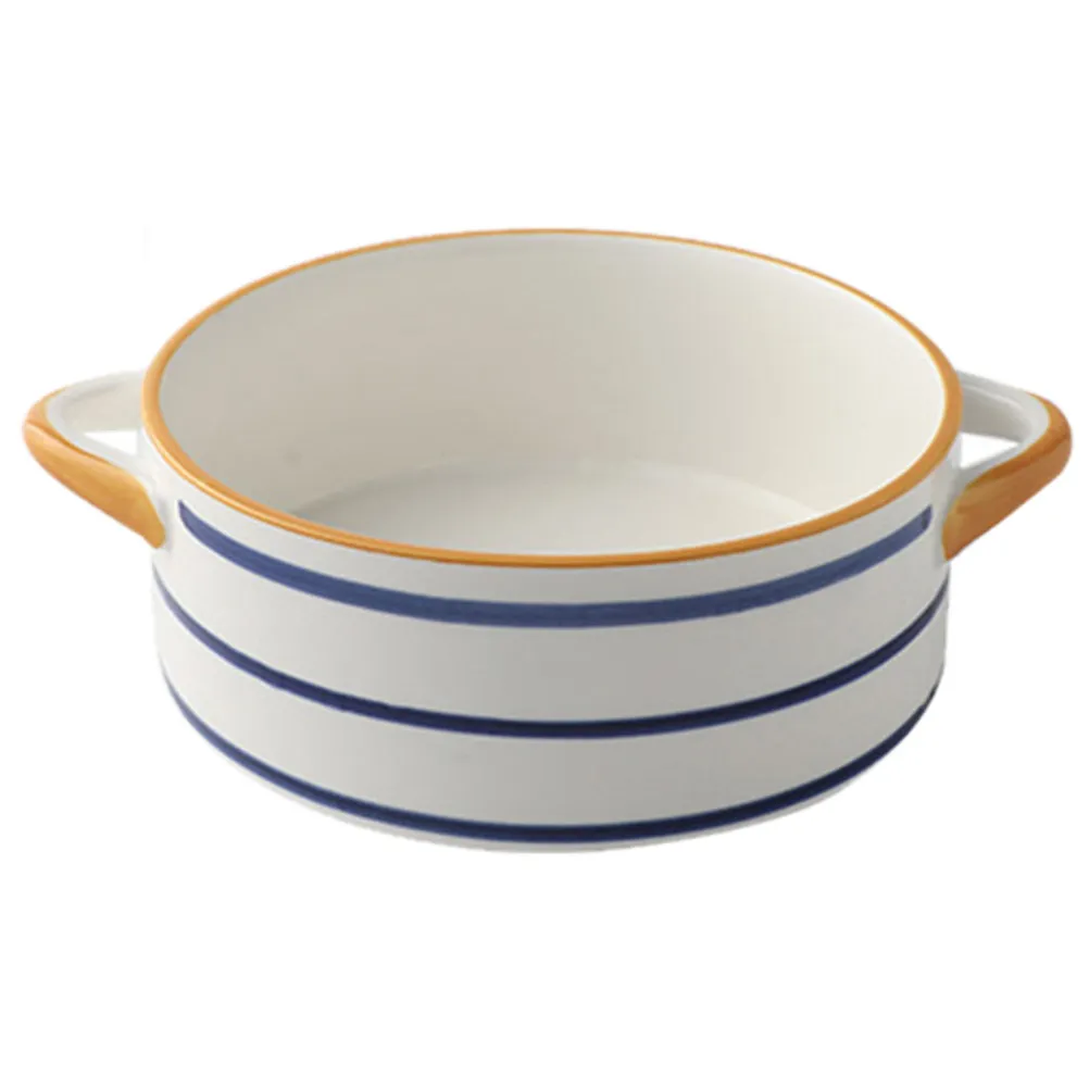 

1Pcs High-Quality Ceramic Bowl Double-Eared Fruit Salad Dessert Soup Noodle Bowl Sturdy Smooth Stackable Space-Saving Kitchen