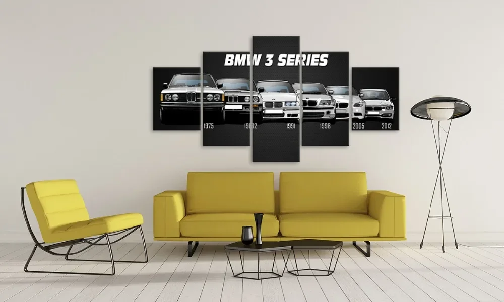 

Ultra clear white sports car five piece canvas painting, modern living room decoration painting, room decoration painting