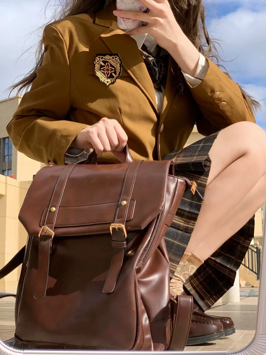 JIAERDI w stylu Vintage brązowy Jk plecaki damskie z główna ulica styl Preppy Pu skórzany Mini plecak damski Harajuku Casual tornister New