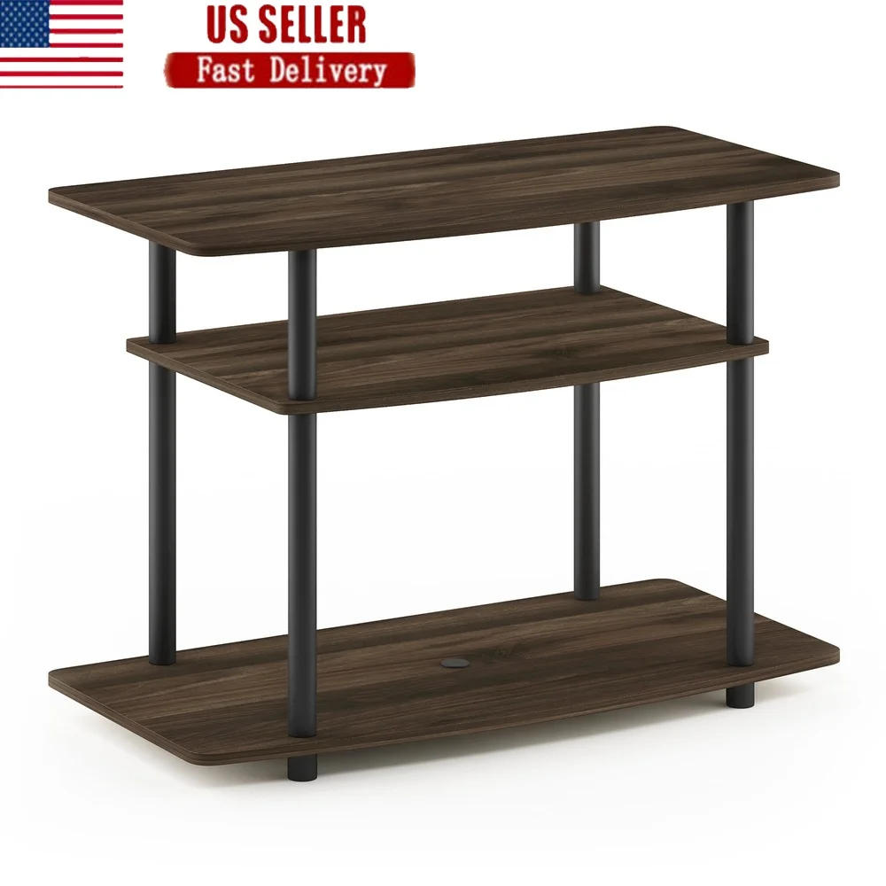 

No Tools 3-Tier TV Stand Open Display Rack Easy Assembly Durable PVC Tubes Composite Wood Adjustable Shelves Freestanding