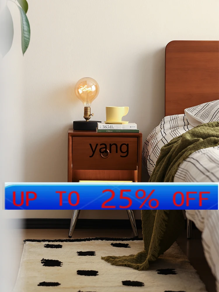 

YJQQ retro solid wood bedside table, bedroom simple bedside storage, small cabinet, ultra-narrow locker
