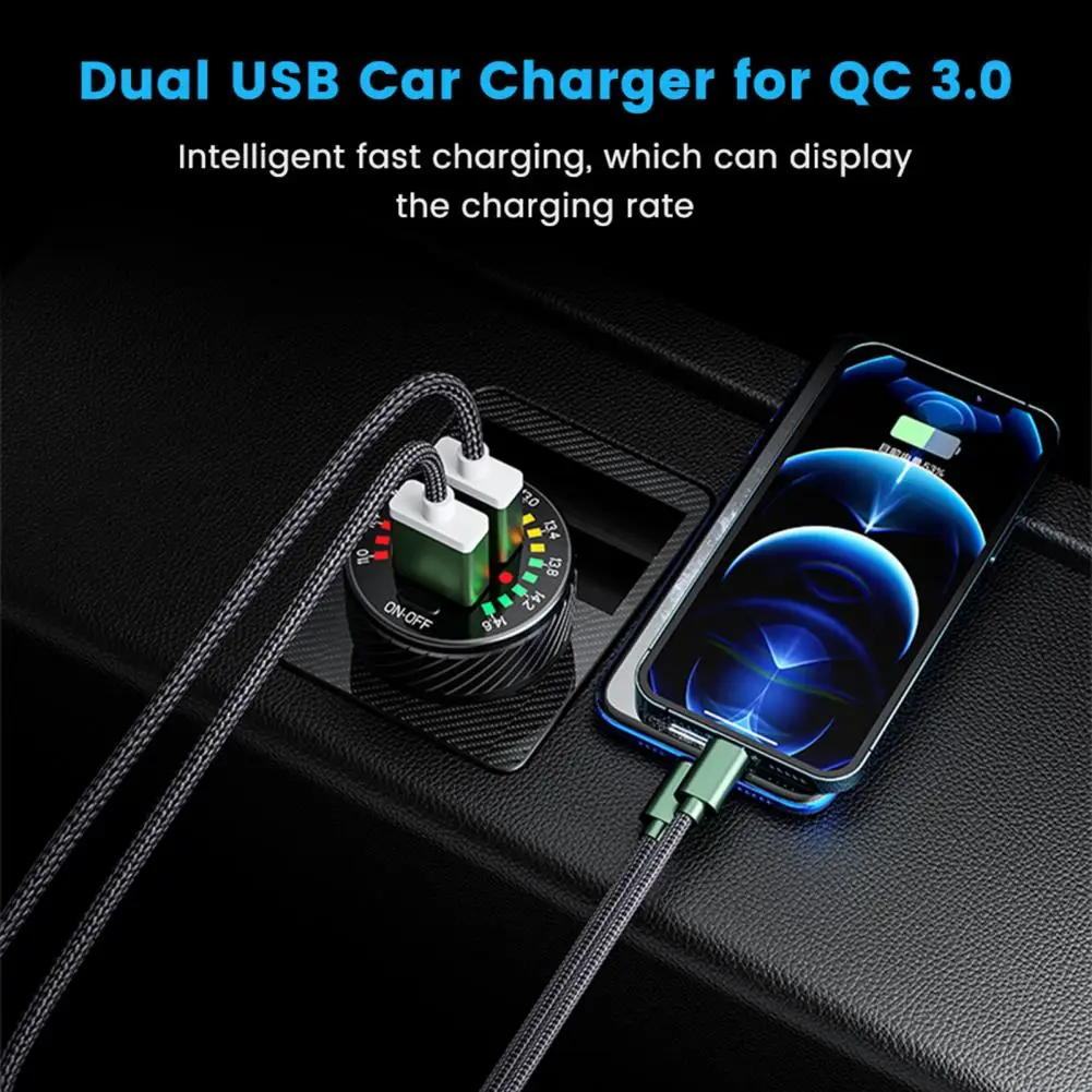 DC 12-24V 36W Car Voltage Meter Lighter Socket Adapter Portable Vehicle QC 3 0 Fast Charging Mobile Phone Charger