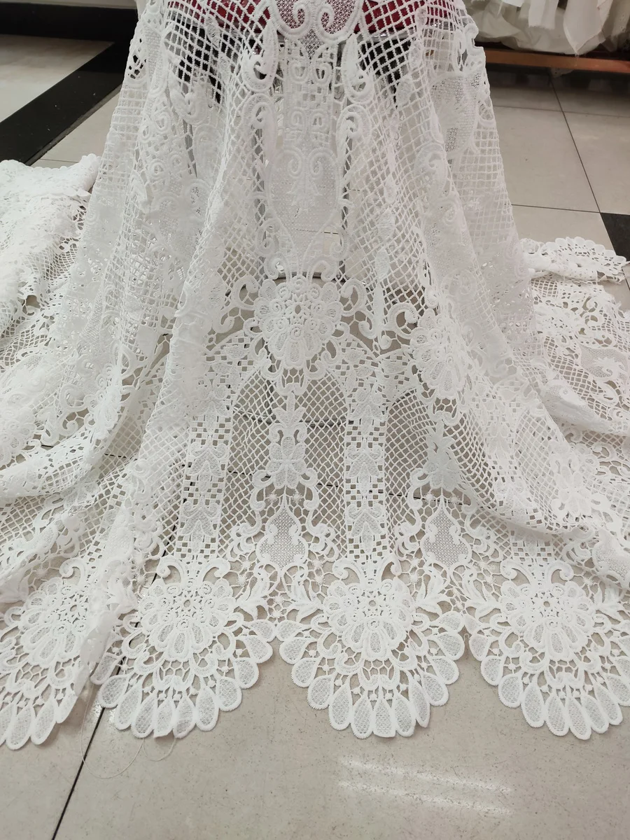 White Soft African Guipure Lace Fabric 2023 High Quality Tulle Nigerian Cord Lace Cupion Fabric For Women Party Dress PJFT2332