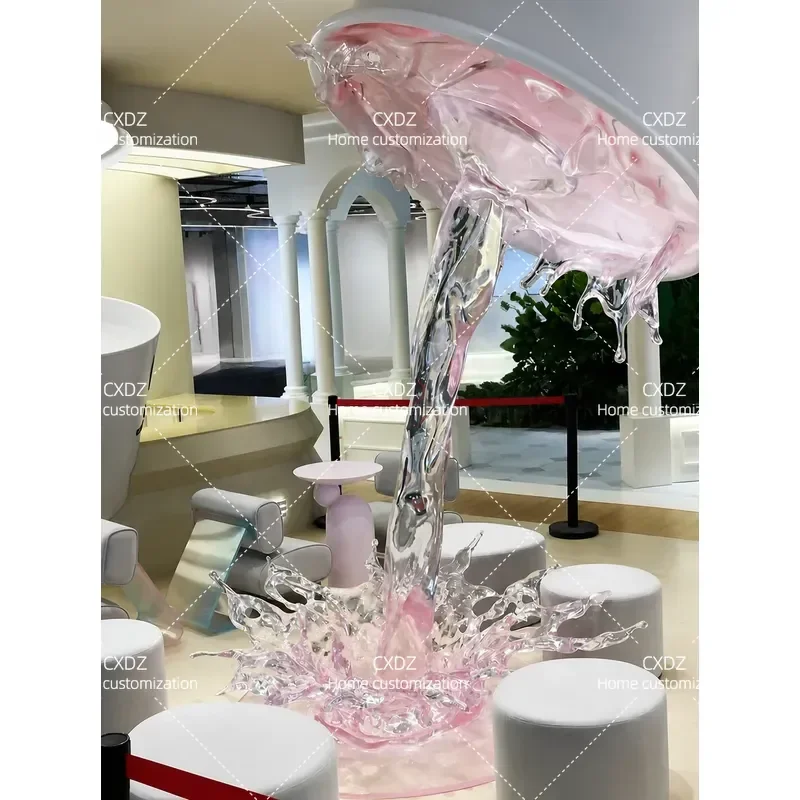 Large Waterfall Flowing Water Waves Ornament Transparent Resin Sculpture Floor to Ceiling Installation Art Decoration for
