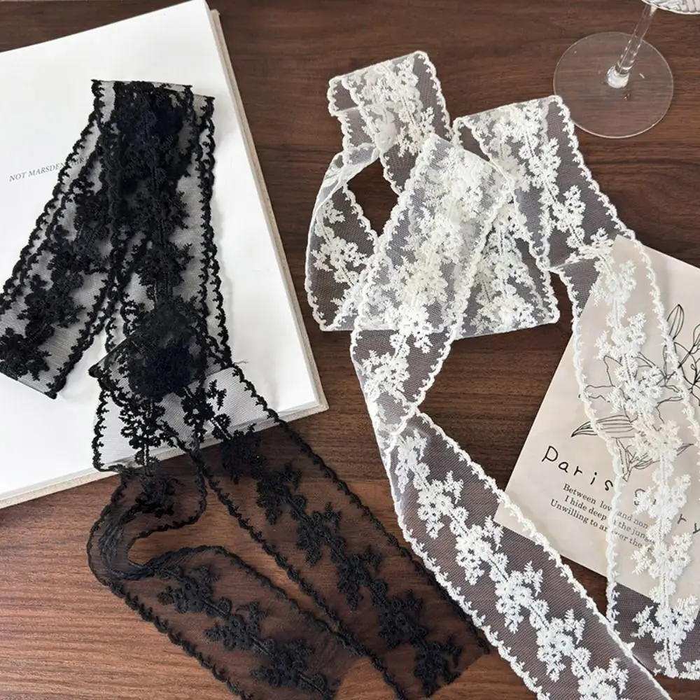 NEW Polyester Flower Lace Neck Strap Multi-function White Silk Scarf Black Long Ribbon Dressing Decoration