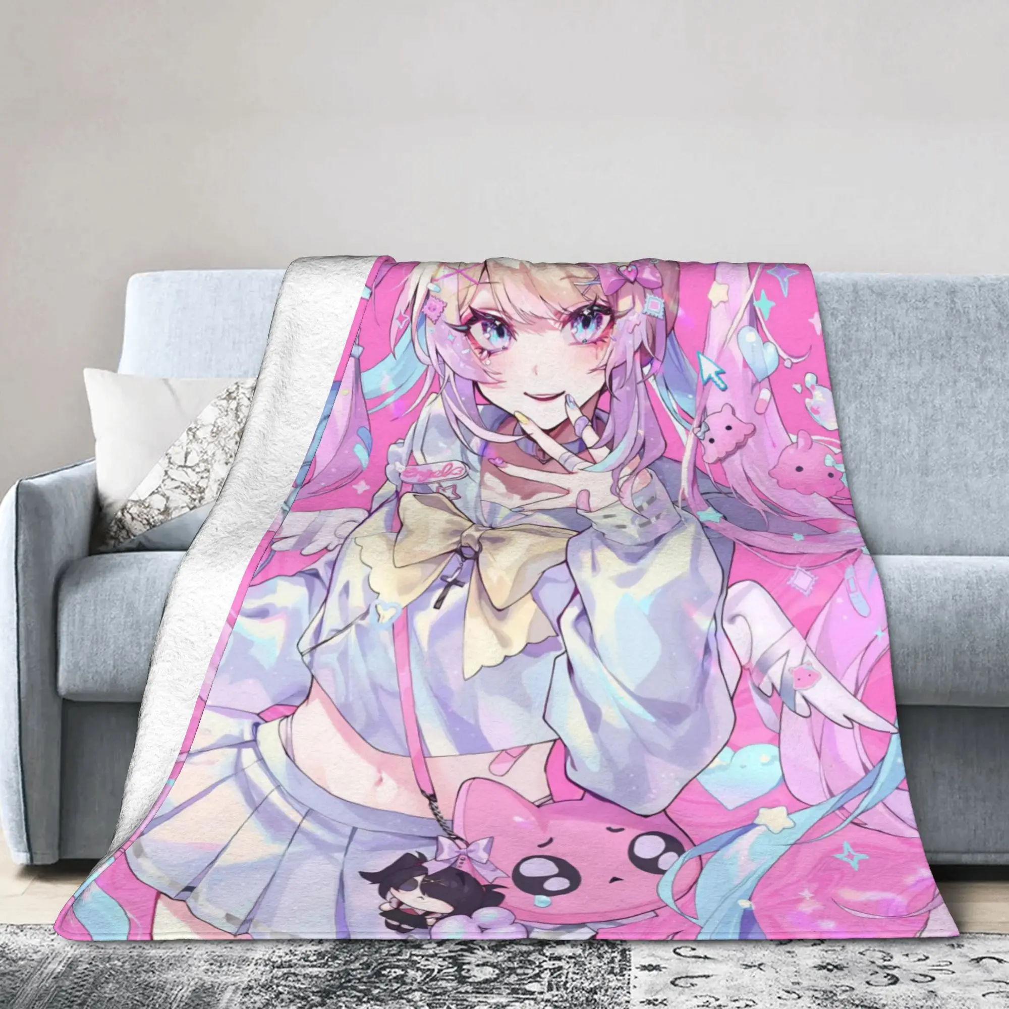 OMG kawaii Angel Knitted Blankets Flannel Needy Girl Overdose Lightweight Thin Throw Blanket for Bedroom Sofa Bedroom Quilt