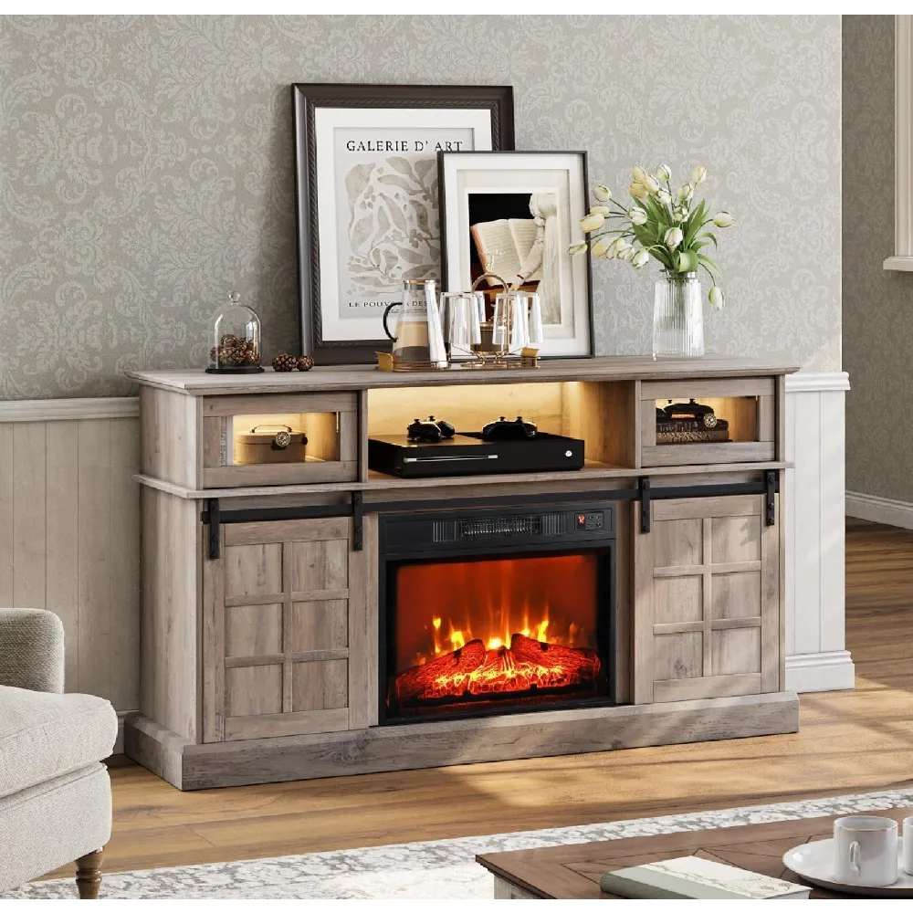 

Подставка под телевизор для камина, для телевизоров до 65 дюймов, светодиодный медиаразвлекательный центр, регулируемые полки для хранения, электрический камин 23 дюйма