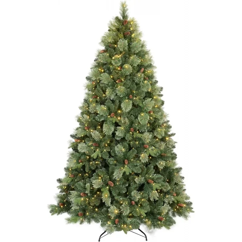 7.5ft Prelit Christmas Tree, Artificial Carolina Pine with 750 Warm White Lights,  Cones, 1645 Branch Tips an