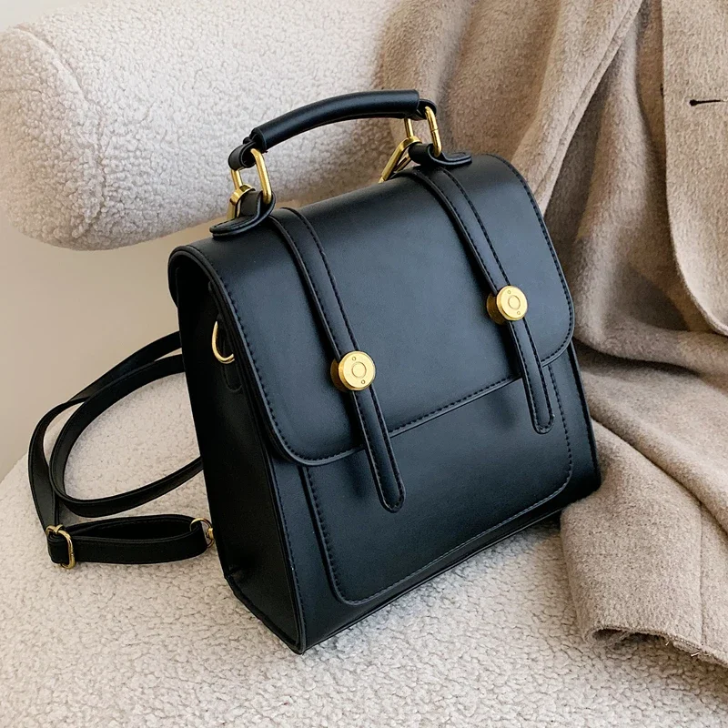 

Винтажные женские рюкзаки из искусственной кожи, женская сумка на плечо, многофункциональный женский рюкзак, маленькая сумка-тоут, рюкзак в мягкой обложке, черный