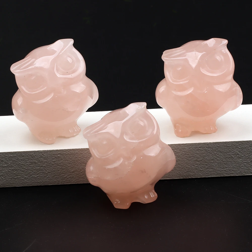 1.5 Inch Natural Jade Crystal Owl Figurine Semi Precious Stone Amethyst Crystal Animal Handicraft Bird Statue view 5