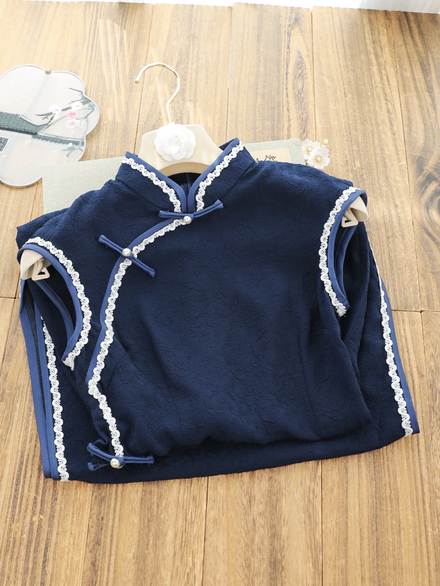 

Синяя ретро-блузка в китайском стиле большого размера для женщин, повседневная, осенняя новинка, дышащая, с цветочным узором