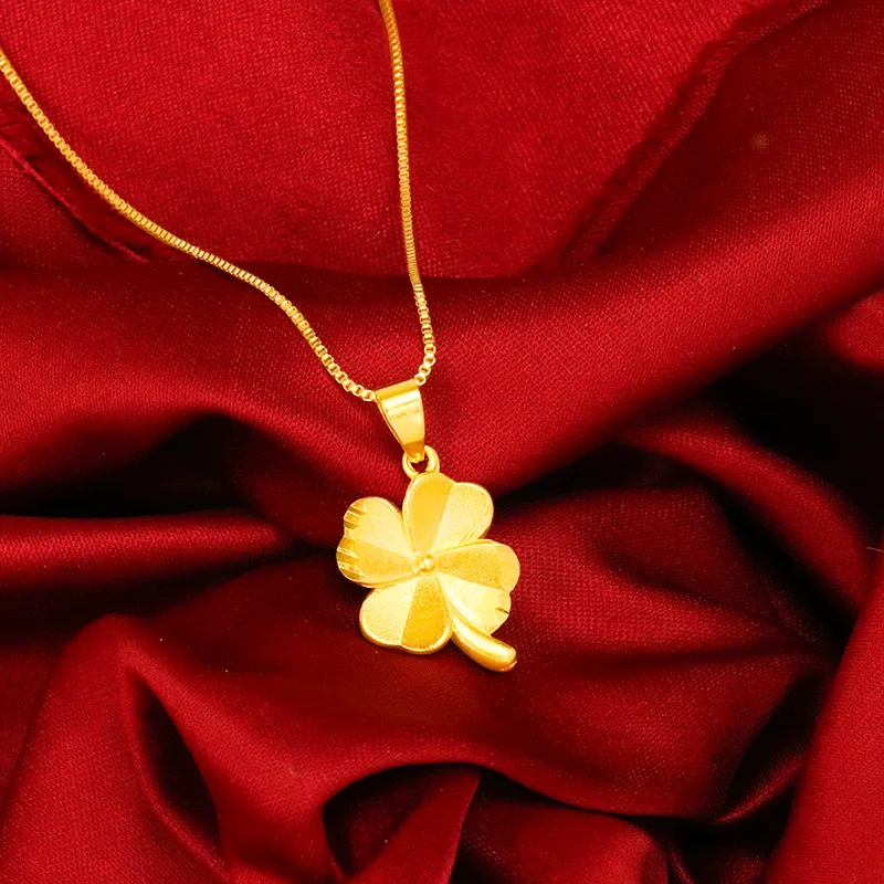 

Luxury 24K 9999 Pure Gold real gold Lucky Grass Pendant Box Chain Women Necklace