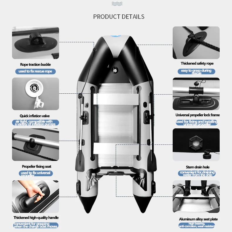 2.3~5.2m New Arrived Inflatable Assault Boat Set 0.9mm Thickened Wear-resistant Alloy V-shaped Bottoms Canoeing Fishing Boat