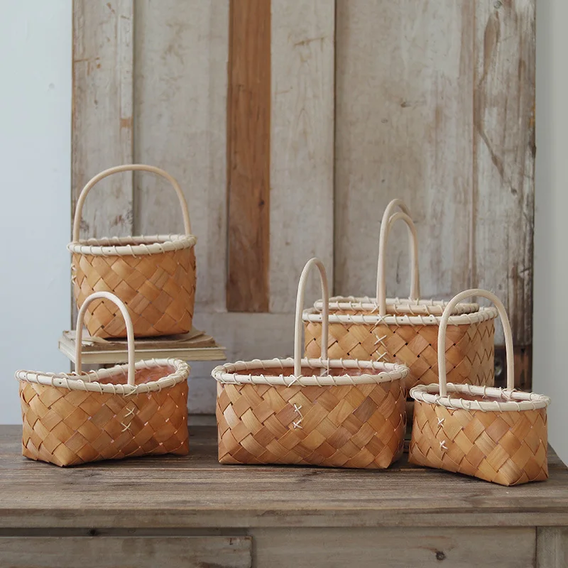 

Bamboo Woven Portable Storage Basket Wood Strip Plant Flower Storage Basket Oval Fruit Snack Sundries Storage Box Home Ornaments