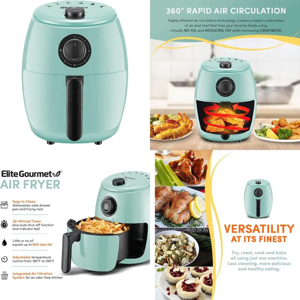

Compact Personal Electric Air Fryer, Oil-Free Cooking, Timer & Temp Controls, 1000W, 2.1 Quart, Mint