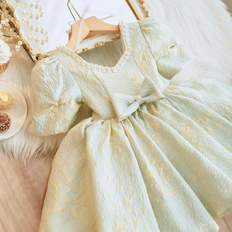 Vestido de baile de princesa para bebé niña, vestido de fiesta de boda con diseño de lazo de cuentas, Moda Infantil, banquete de cumpleaños, g64