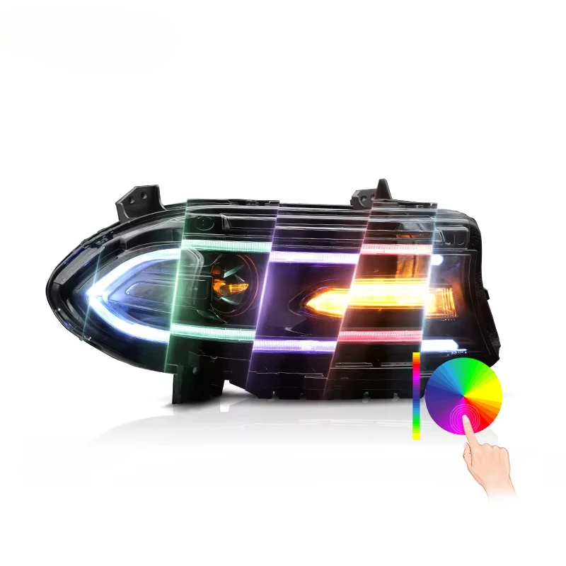 

Full LED R/T SRT RGB Dazzle DRL Headlights Car Head Light Assembly 2015-UP Front Lamp For Dodge Charger