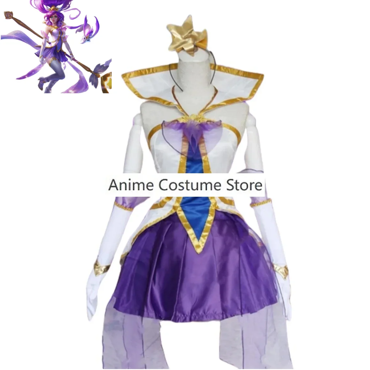 Game LOL Star Guardian of Soraka Janna Cosplay Kostuum De Starchild Paarse Rok Pruik Volwassen Vrouw Sexy Carnaval Halloween Pak