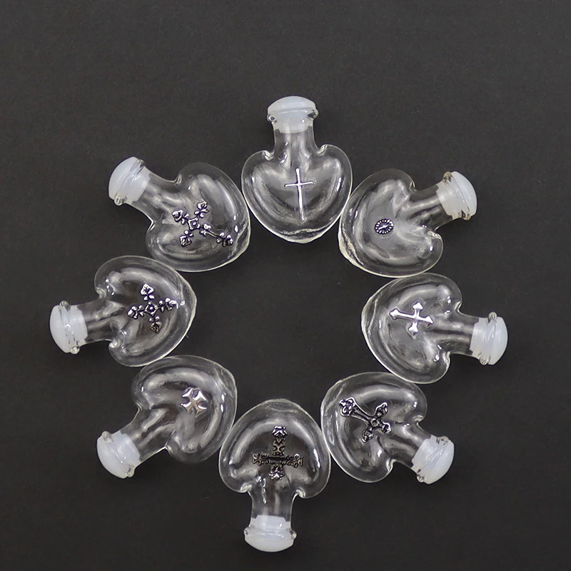 5/10pcs  Glass Bottles Heart-Shaped Pendants With Rubber Stopper Small Bottle Decoration with Cross Label Crafts Vials Jars