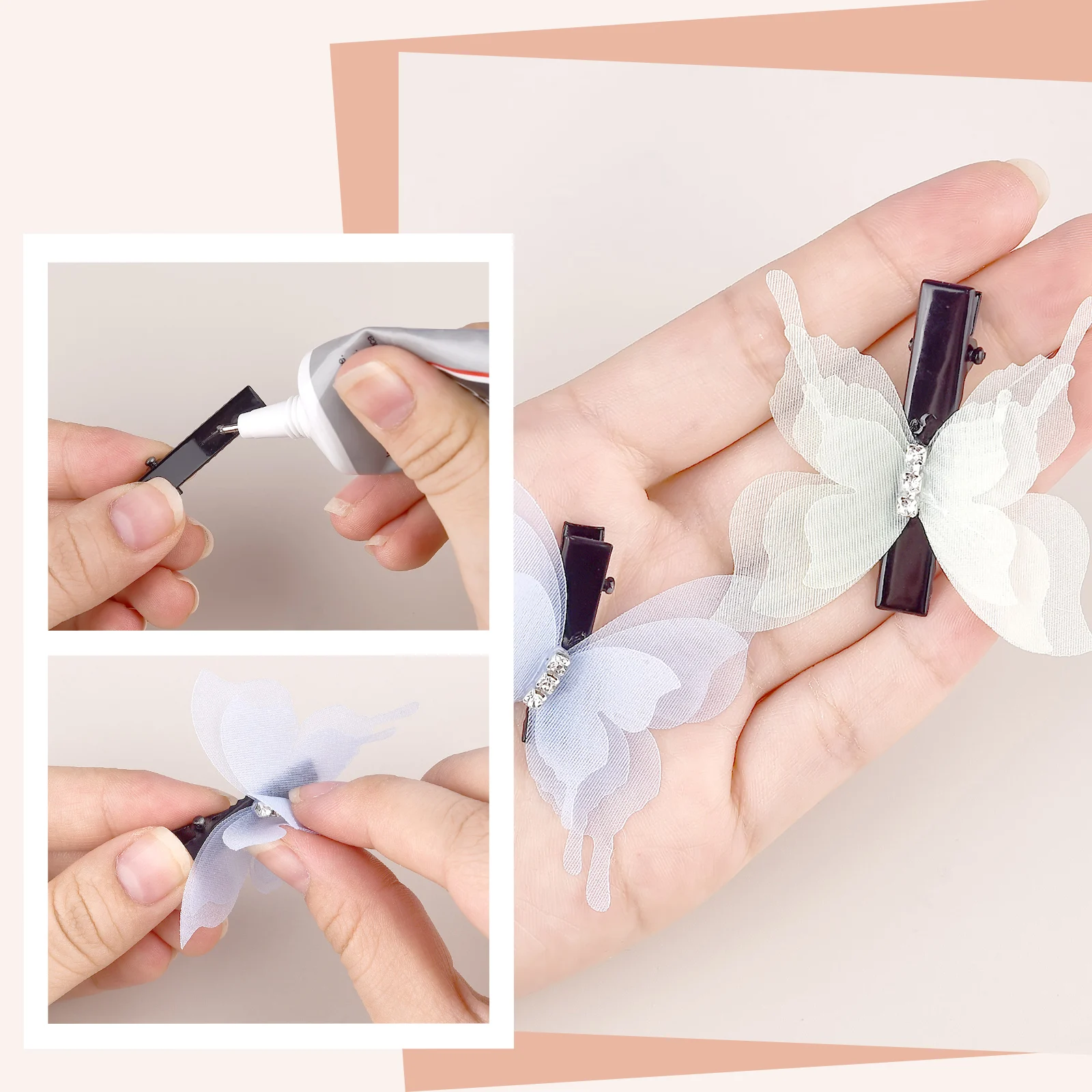 10/20PCS 3D Triple Layer Lace Butterfly Gauze With Diamond DIY Bride Hair Accessories Material Jewelry Earring Dress Accessories