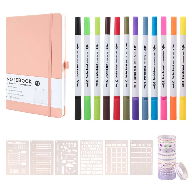 Dotted Journal Kit,A5 Hardcover Dotted Journal Notebook Numbered Pages,Dotted Journaling Kit For Beginner