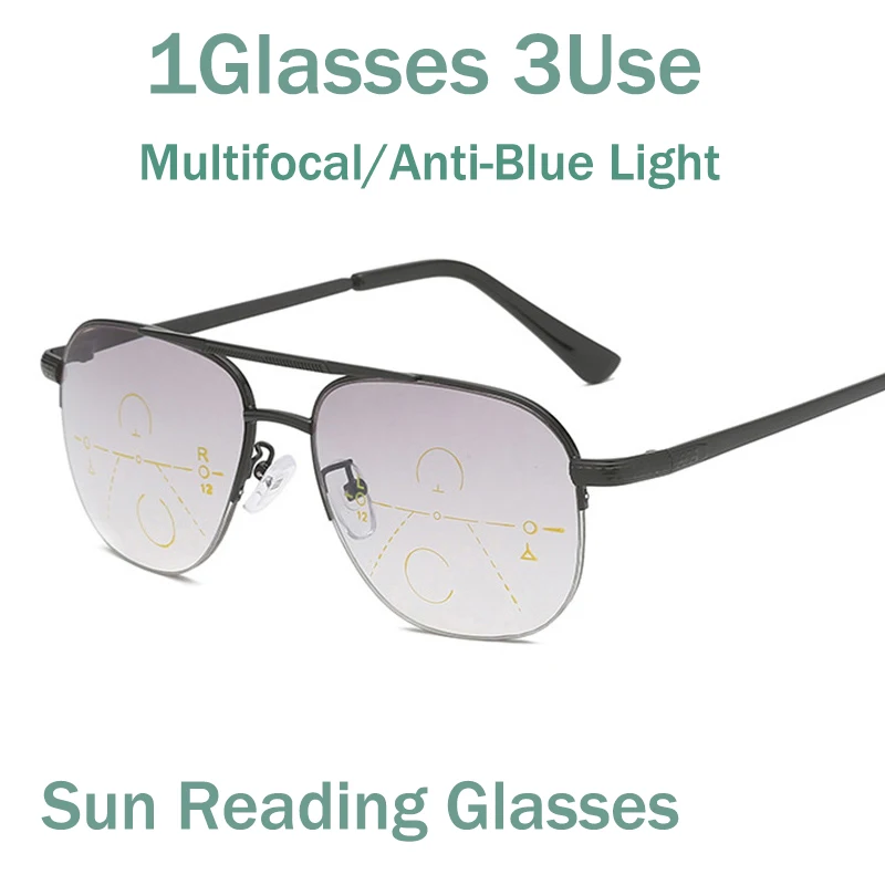 2 stücke Sonne Multi-fokale Progressive Lesebrille Männer Frauen Anti Blue Ray Presbyopie Brille Computer Optische Weit In Der Nähe brillen – Detail 1