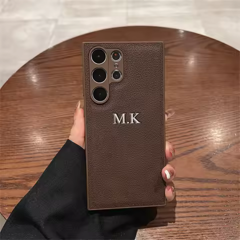 Personalized Customized Name Case For Samsung Galaxy S24 S23 S22 S21 Ultra Plus A54 5G Initals Letter DIY PU Leather Back Cover