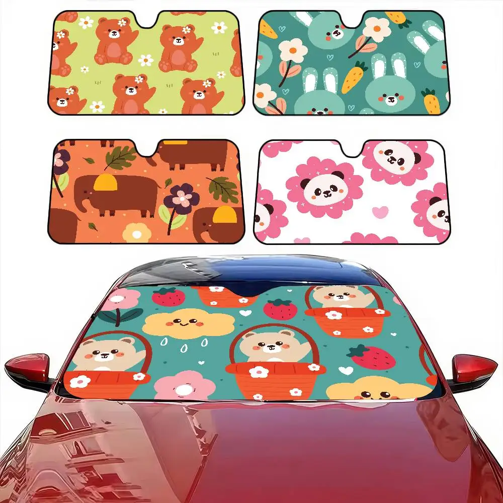 

Cartoon Animal Print Car Windshield Sunshade - Funny Animal Design, Foldable, UV Block, Car Sun Visor