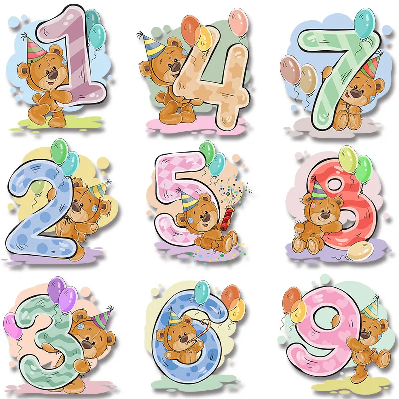 

Cute Digital Bear Sticker Stickers for kids' clothes Heat Transfer PVC Patch Cheap easy to use DIY decoration