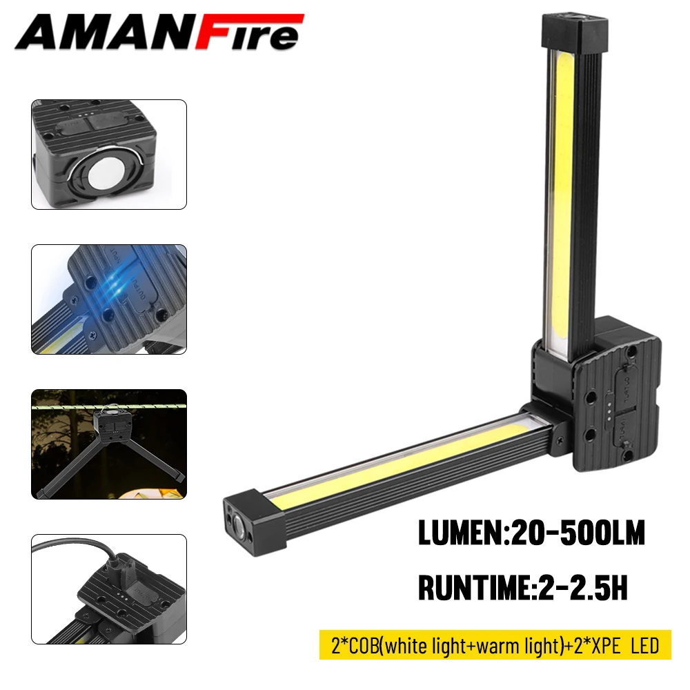 Amanfire FT32 Work Light COB+XPE LED Light 500LM Folding Super Bright flashlight Built-in Battery Working Lighting